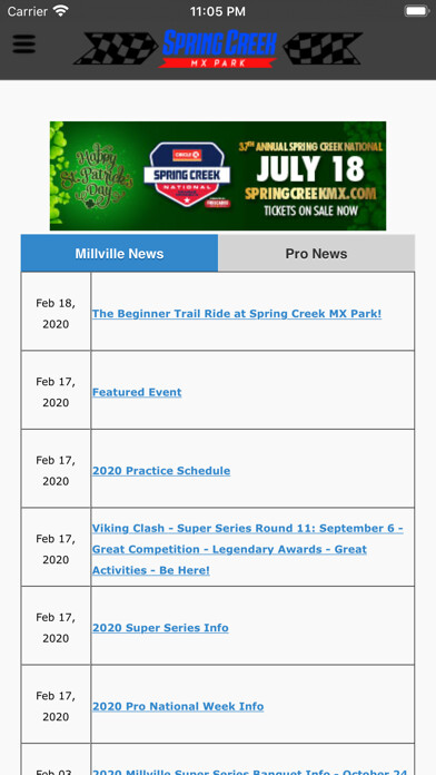 Emulate iPhone app Spring Creek Motocross Park using MyAndroid