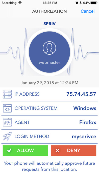 Emulate iPhone app Spriv Authenticator using MyAndroid