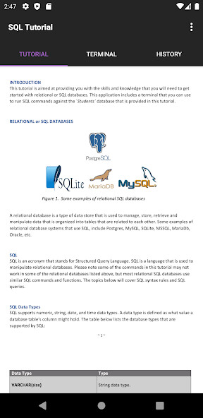 Run android online APK SQL Offline Tutorial from MyAndroid or emulate SQL Offline Tutorial using MyAndroid