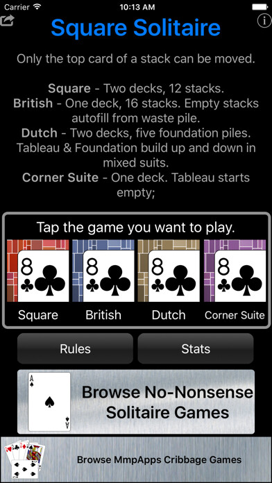 Emulate iPhone app Square Solitaire - Classic using MyAndroid