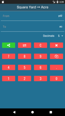 Emulate Android APK Square Yard to Acre Converter
