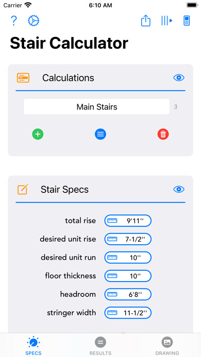 Emulate iPhone app Stair Calculator 2 using MyAndroid