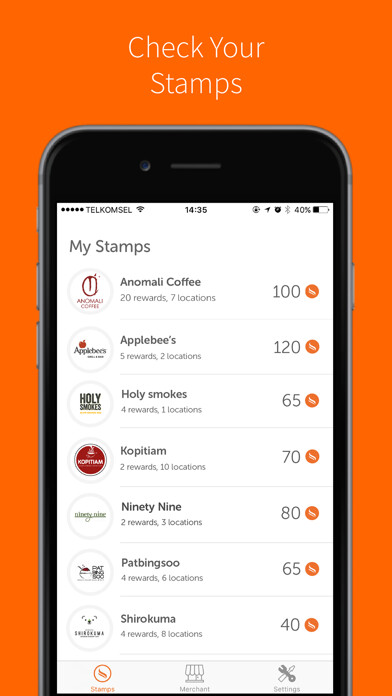 Emulate iPhone app Stamps Loyalty App using MyAndroid