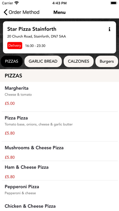 Emulate iPhone app Star Pizza Stainforth using MyAndroid