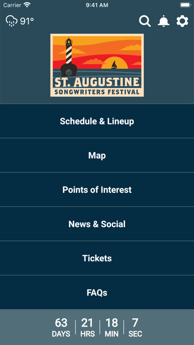 Emulate iPhone app St Augustine Songwriters Fest using MyAndroid