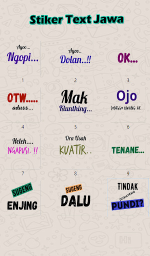 Run android online APK Sticker Text Bahasa Jawa - WaStickersApp from MyAndroid or emulate Sticker Text Bahasa Jawa - WaStickersApp using MyAndroid