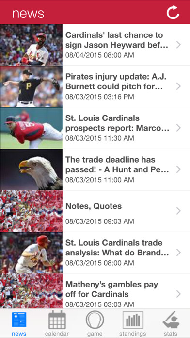 Emulate iPhone app St. Louis Baseball News using MyAndroid