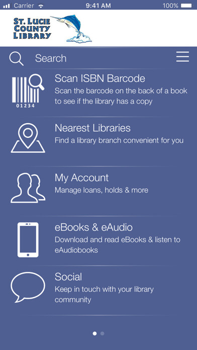 Emulate iPhone app St. Lucie County Library using MyAndroid