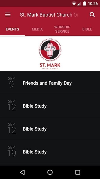 Emulate iPhone app St Mark Baptist Church Omaha using MyAndroid