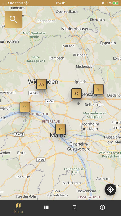 Emulate iPhone app Stolpersteine in Wiesbaden using MyAndroid