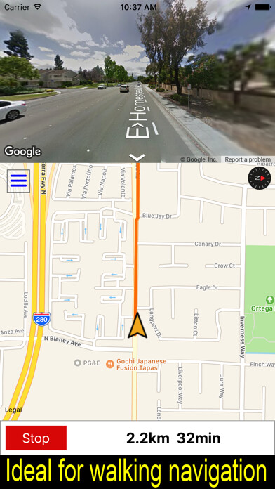 Emulate iPhone app Street Navigation - Walking using MyAndroid