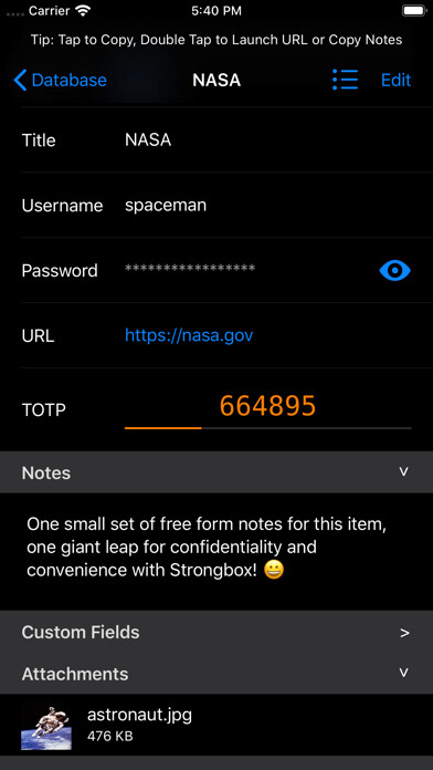 Emulate iPhone app Strongbox - Password Manager using MyAndroid