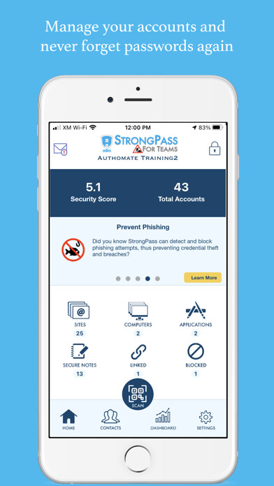 Emulate iPhone app StrongPass Teams using MyAndroid
