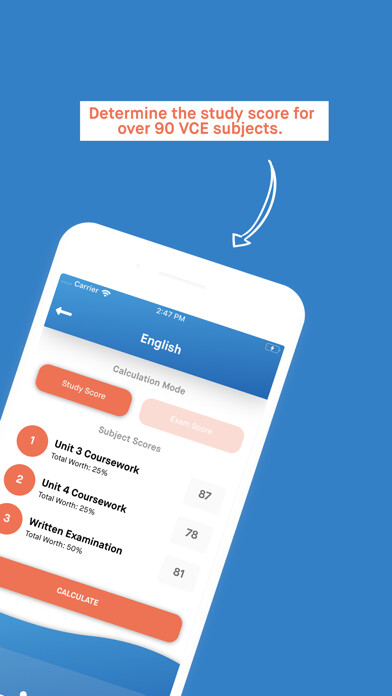 Emulate iPhone app Study Score Calculator using MyAndroid