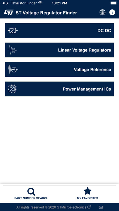Emulate iPhone app ST Voltage Regulators Finder using MyAndroid