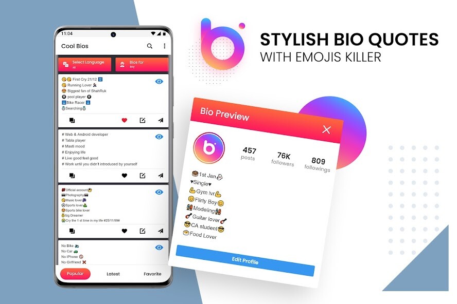 Run android online APK Stylish Bio Quotes with Emojis: Killer  Royal from MyAndroid or emulate Stylish Bio Quotes with Emojis: Killer  Royal using MyAndroid