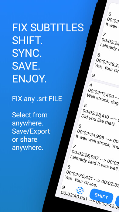 Emulate iPhone app SubShifter - Fix subtitles SRT using MyAndroid