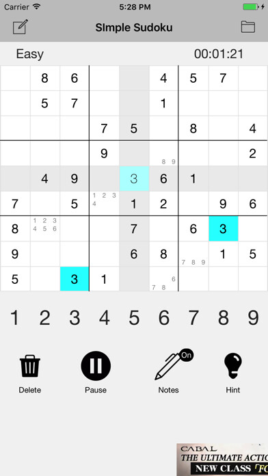Emulate iPhone app Sudoku - Classic Logic Puzzle using MyAndroid