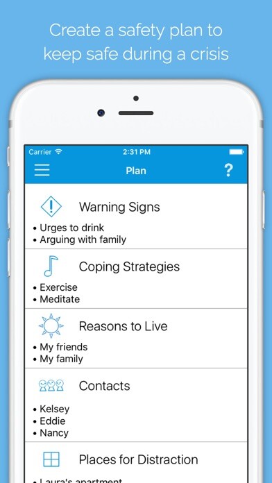 Emulate iPhone app Suicide Safety Plan using MyAndroid Emulate iPhone app Suicide Safety Plan using MyAndroid