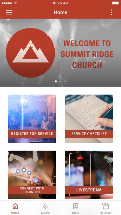 Emulate iPhone app Summit Ridge Church using MyAndroid