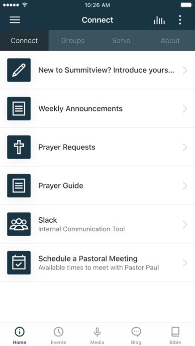 Emulate iPhone app Summitview Community Church using MyAndroid