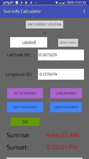 Run android online APK Sun Info Calculator - Sunset & Sunrise - UTC & BST from MyAndroid or emulate Sun Info Calculator - Sunset & Sunrise - UTC & BST using MyAndroid