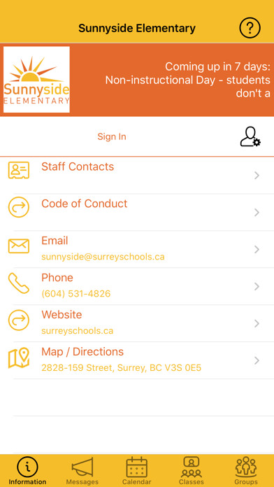 Emulate iPhone app Sunnyside Elementary using MyAndroid