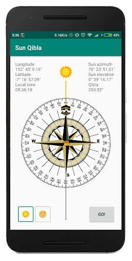 Run android online APK Sun Qibla - Find Qibla using Sun position from MyAndroid or emulate Sun Qibla - Find Qibla using Sun position using MyAndroid
