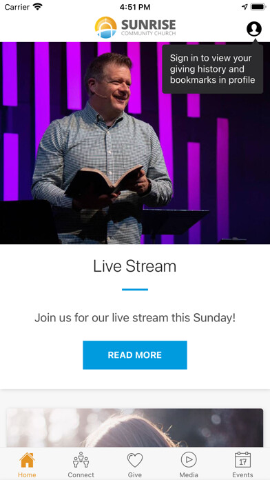 Emulate iPhone app Sunrise Community Church using MyAndroid
