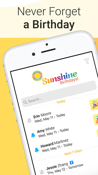 Emulate iPhone app Sunshine Birthdays using MyAndroid
