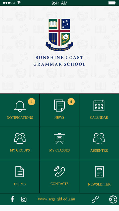Emulate iPhone app Sunshine Coast Grammar School using MyAndroid