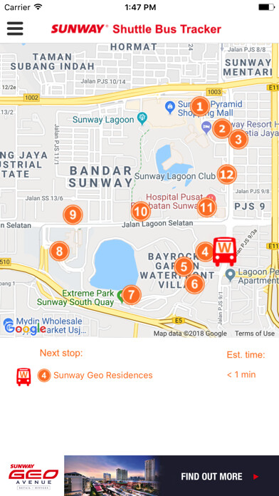 Emulate iPhone app Sunway Shuttle Bus Tracker using MyAndroid
