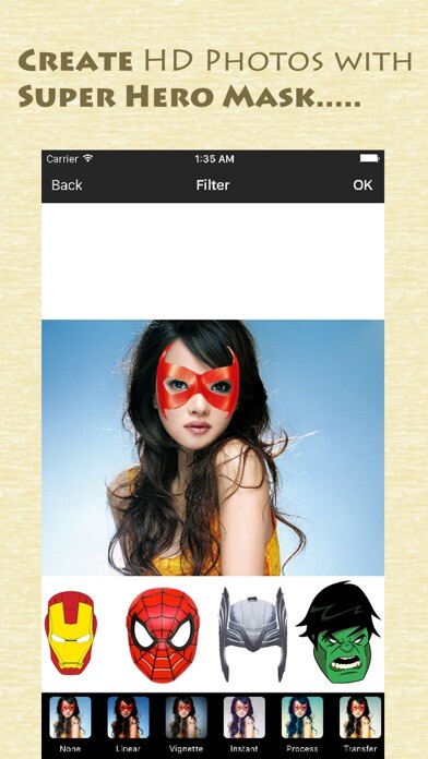 Emulate iPhone app Super Hero Mask Pro - Insta Image Correction with Superhero Stickers using MyAndroid