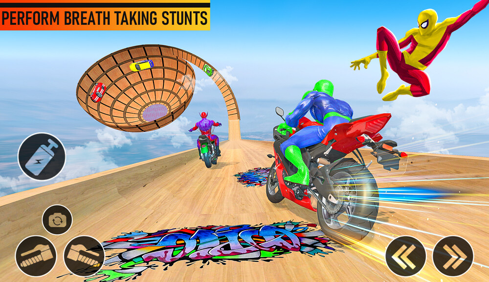 Run android online APK Superhero Mega Ramp Bike Stunt from MyAndroid or emulate Superhero Mega Ramp Bike Stunt using MyAndroid