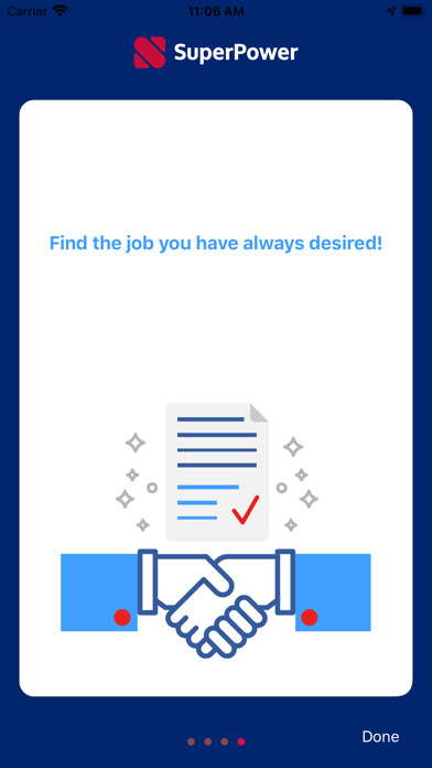 Emulate iPhone app SuperPower - find a job using MyAndroid