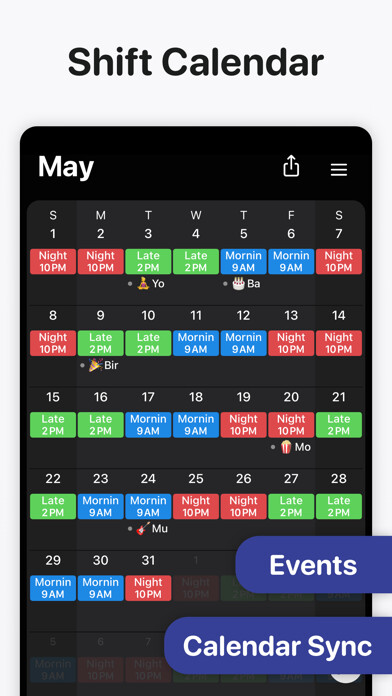 Emulate iPhone app Supershift Shift Work Calendar using MyAndroid