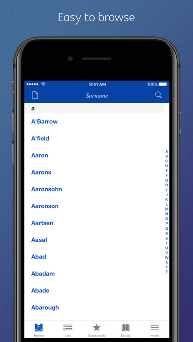 Emulate iPhone app Surname Dictionary: origin, meaning and history using MyAndroid Emulate iPhone app Surname Dictionary: origin, meaning and history using MyAndroid