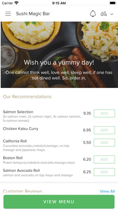 Emulate iPhone app Sushi Magic Bar using MyAndroid