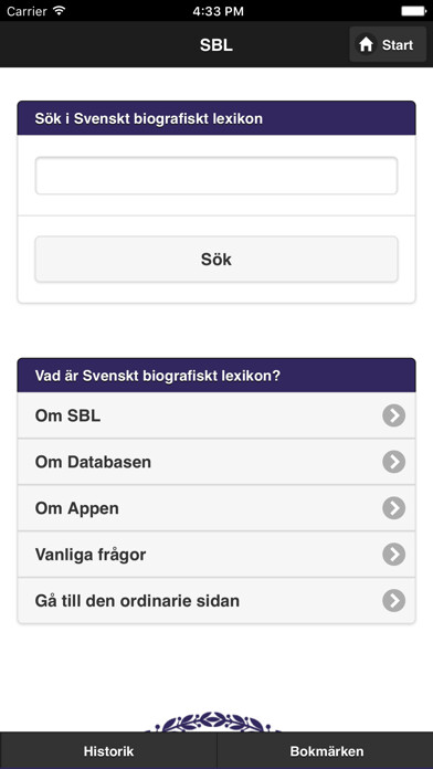 Emulate iPhone app Svenskt biografiskt lexikon using MyAndroid