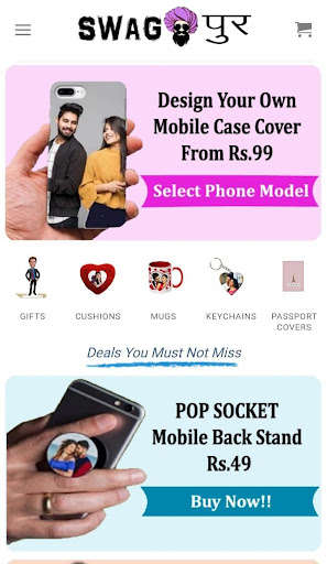 Run android online APK Swagpur - Customize Mobile Cover ,T-shirts & Gifts from MyAndroid or emulate Swagpur - Customize Mobile Cover ,T-shirts & Gifts using MyAndroid