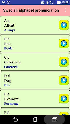 Run android online APK Swedish alphabet pronunciation from MyAndroid or emulate Swedish alphabet pronunciation using MyAndroid