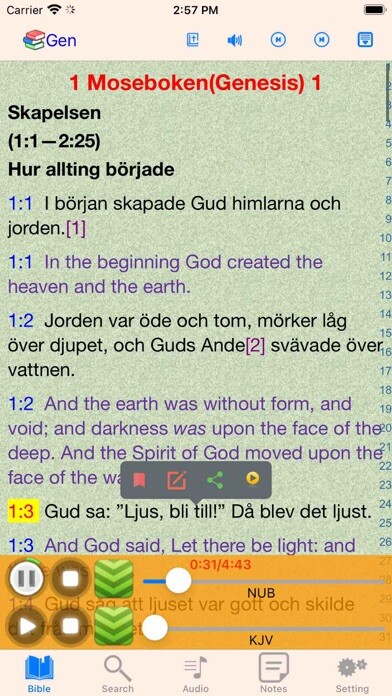 Emulate iPhone app Swedish-English Audio Bible using MyAndroid