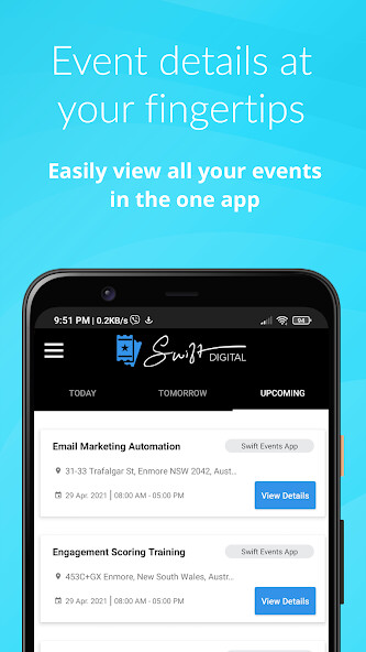 Run android online APK Swift Events from MyAndroid or emulate Swift Events using MyAndroid