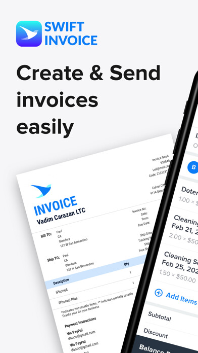 Emulate iPhone app Swift Invoice, Invoice Maker, using MyAndroid