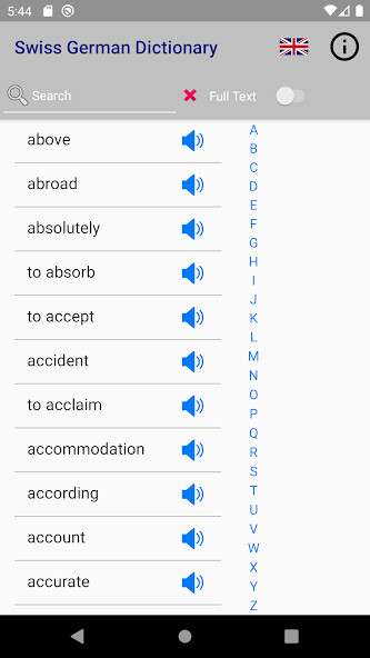 Run android online APK Swiss-German English Dict. from MyAndroid or emulate Swiss-German English Dict. using MyAndroid