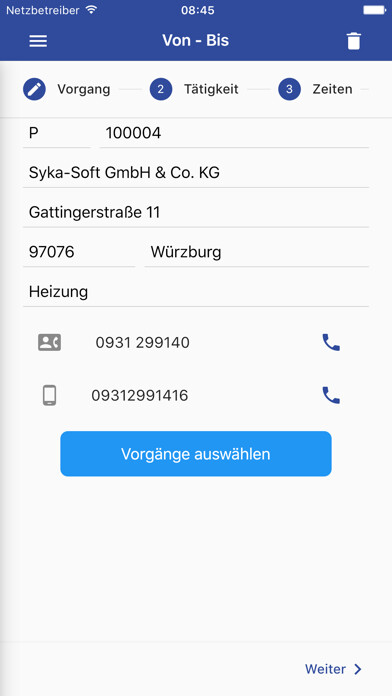 Emulate iPhone app Sykasoft Zeiterfassung using MyAndroid
