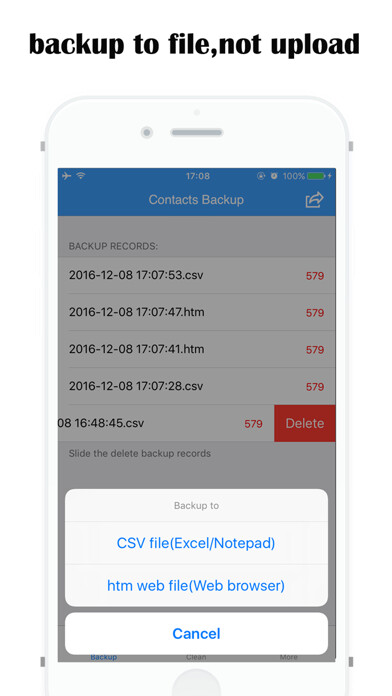Emulate iPhone app sync -contacts backup to file using MyAndroid