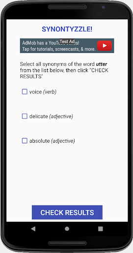 Emulate Android APK Synontyzzle! (English language synonym quiz)