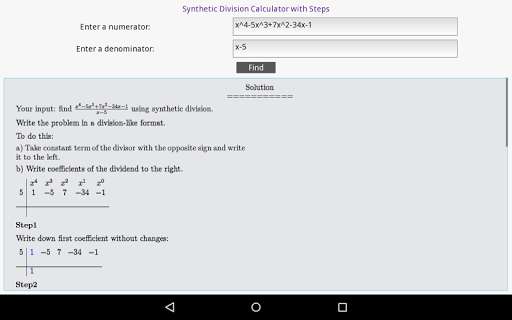 Run android online APK Synthetic Division Calculator from MyAndroid or emulate Synthetic Division Calculator using MyAndroid Run android online APK Synthetic Division Calculator from MyAndroid or emulate Synthetic Division Calculator using MyAndroid