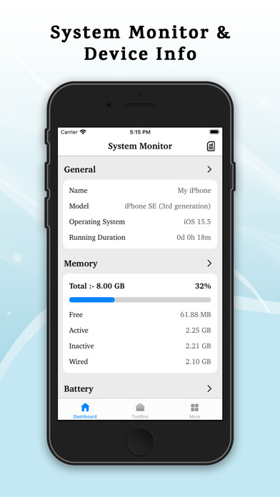 Emulate iPhone app System Monitor - Device Info using MyAndroid